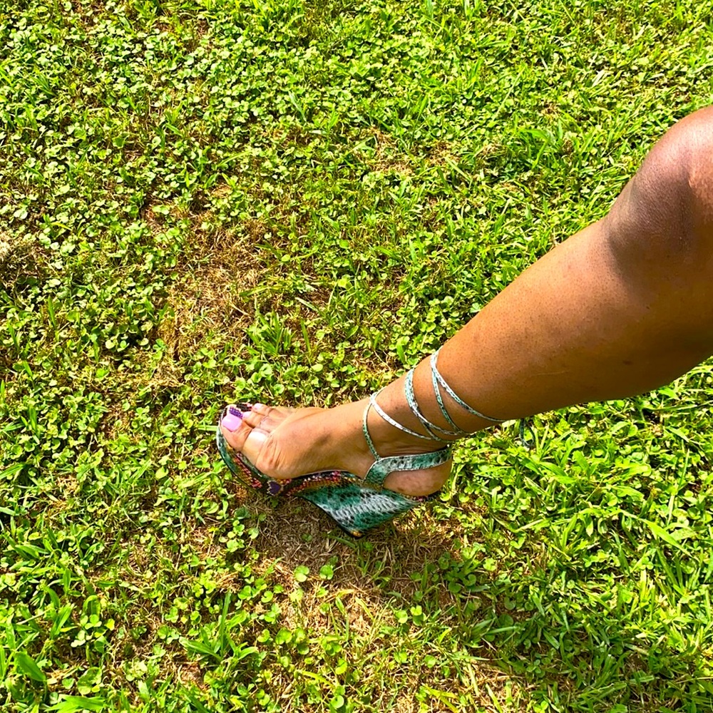 Multi color snakeskin pattern wedge heels